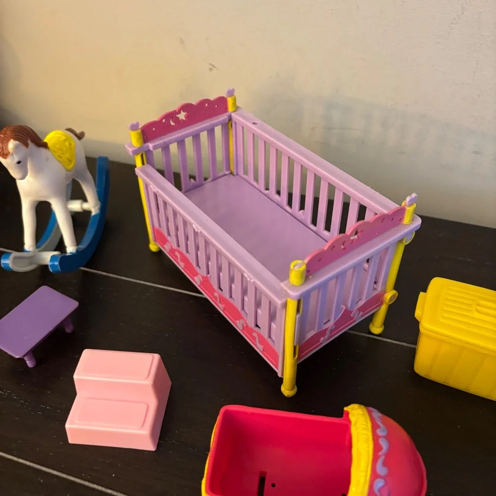 Vintage Kid Kore Dollhouse Furniture Lot | Crib Rocking Horse Wagon | 8pc Set